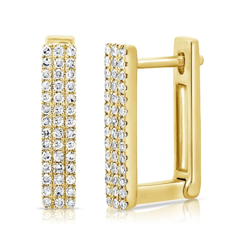 Nickel Free Drop Earrings for Safety -Joelle Collection Diamond Pave Rectangle Hoop Earrings 1/2 Inch 1/3 ct.14K Gold Diamond Hoop Earring