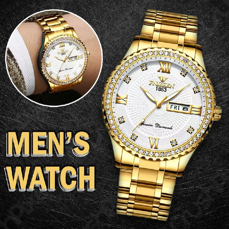 Fitness tracker watches for men with heart rate monitor and step counter -Men's Watch Gold Relojes De Hombre Classic Stainless Steel Quartz Diamond Watch