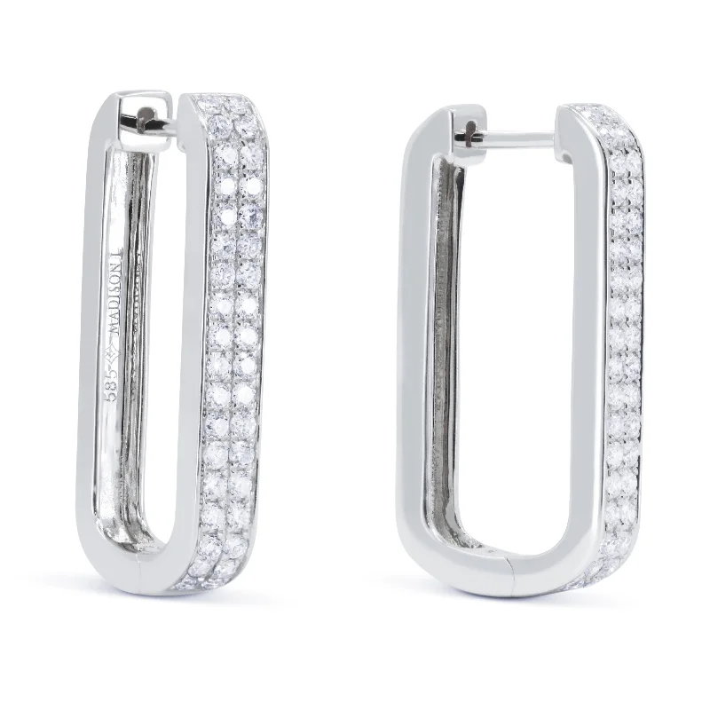 Drop Earrings with Chevron Designs -0.57Ct White Diamond Hoops Earrings In 14K White Gold