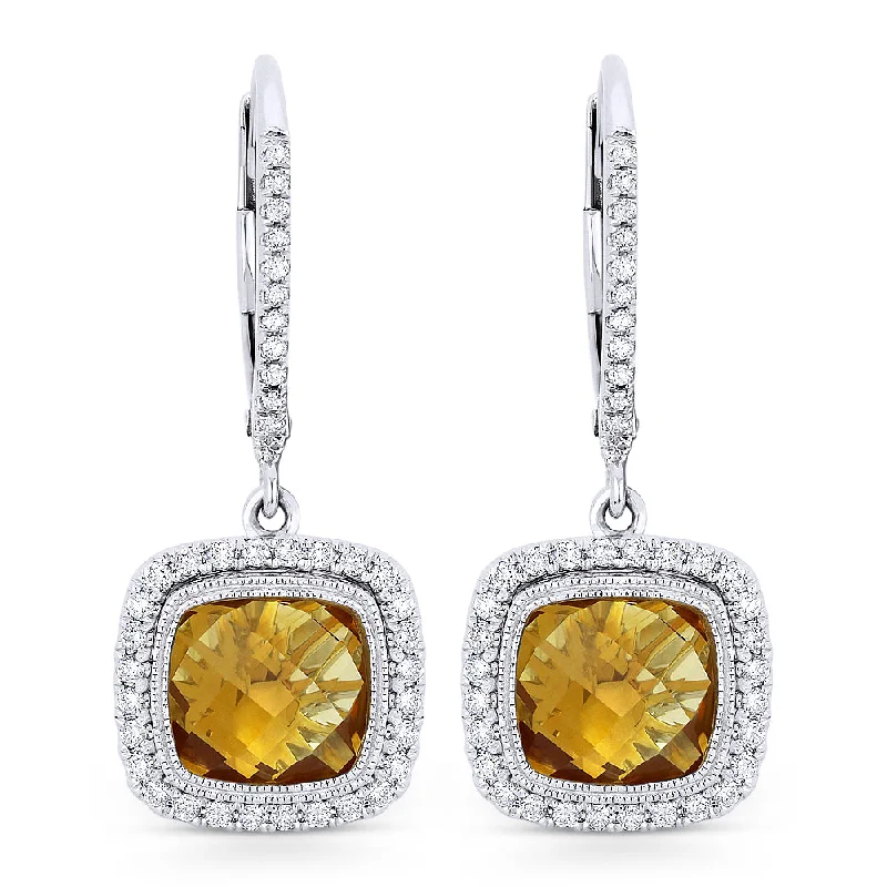 Drop Earrings with Abstract Designs -7Mm 3.25Ct Citrine Drop/dangle Earrings In 14K White Gold