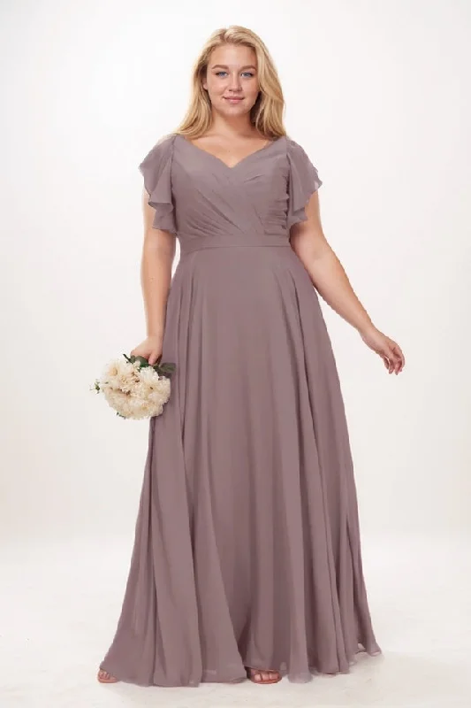 Belted Dresses for Shaping -A-Line Maxi Chiffon Bridesmaid Dress CB0763