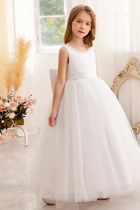 Black Dresses for Versatile -A-Line Scoop Neck Satin/Tulle Flower Girl Dresses With Bow(s)/Beading 752041855392