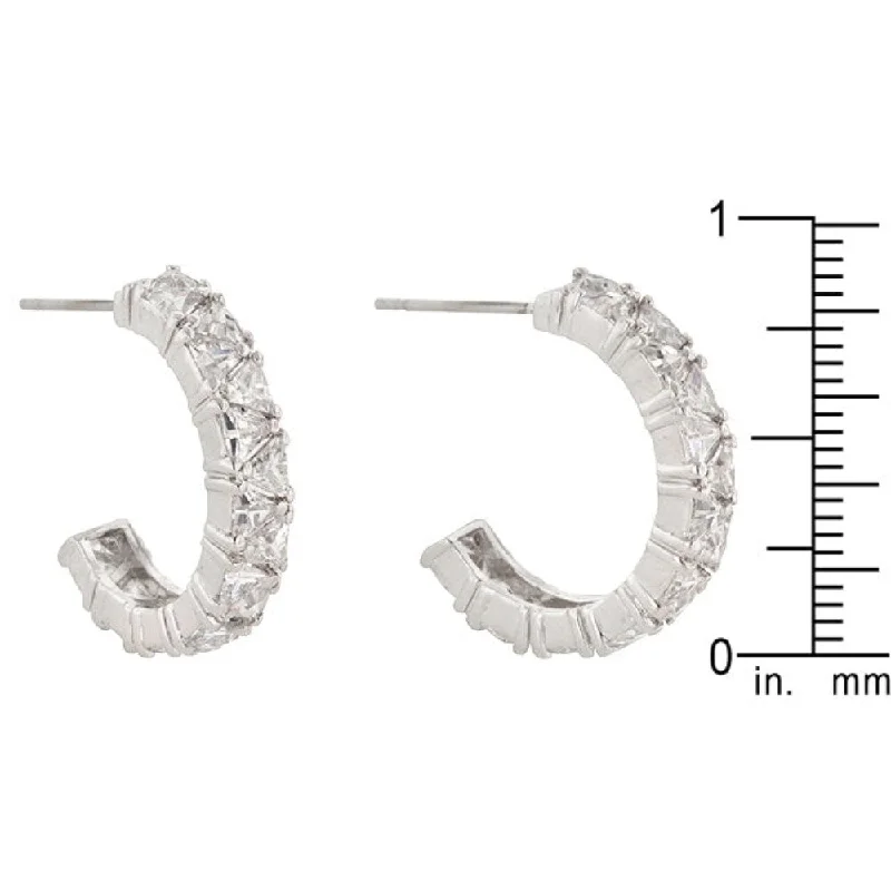 Drop Earrings with Debossed Designs -Trillion Cut Cubic Zirconia Hoop Earrings - 20.8 (mm) X 4.7 (mm) X 3.2 (mm)