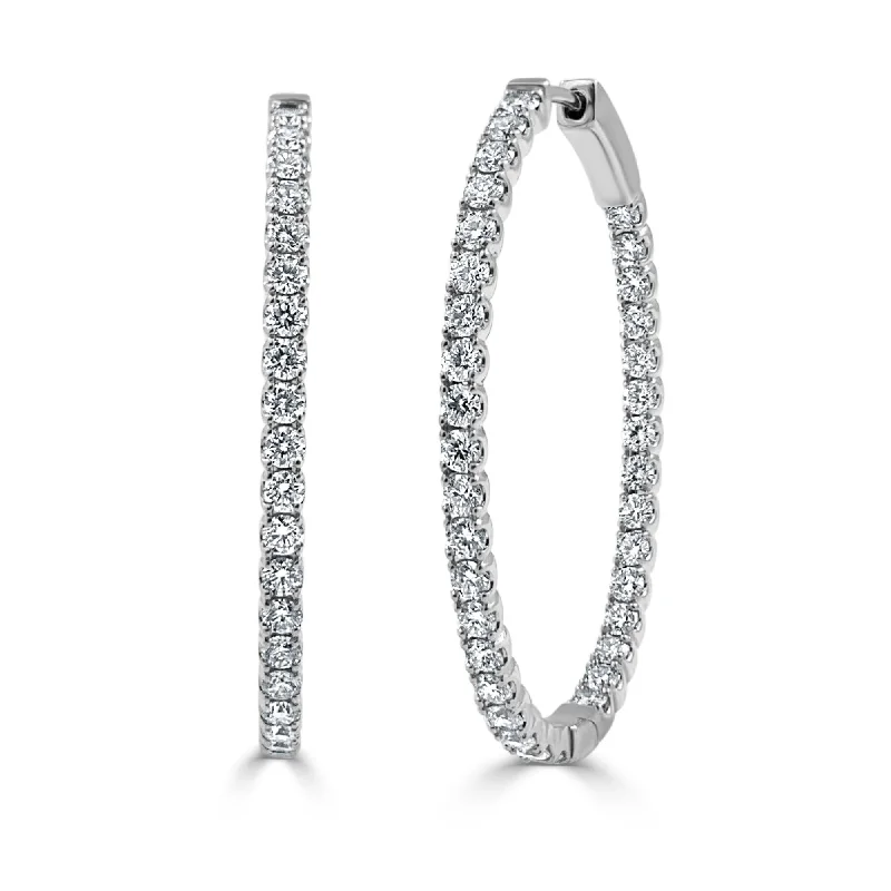 Drop Earrings for Fitness Activities -Joelle Collection Diamond Oval 2.28 CT TDW Hoop Earrings 1.5" 14K White Gold