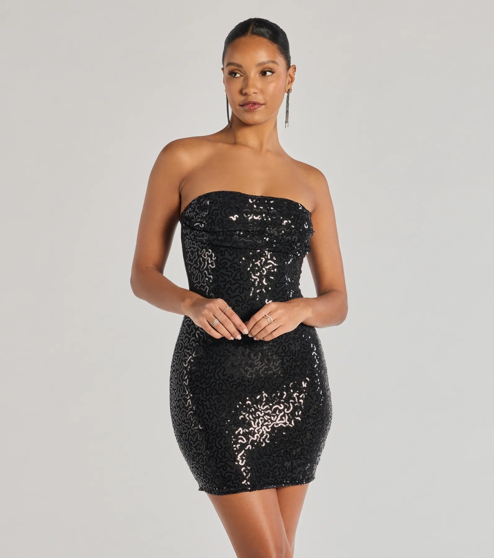 Zippered Dresses for Convenience -Shimmer All Night Strapless Sequin Mini Dress