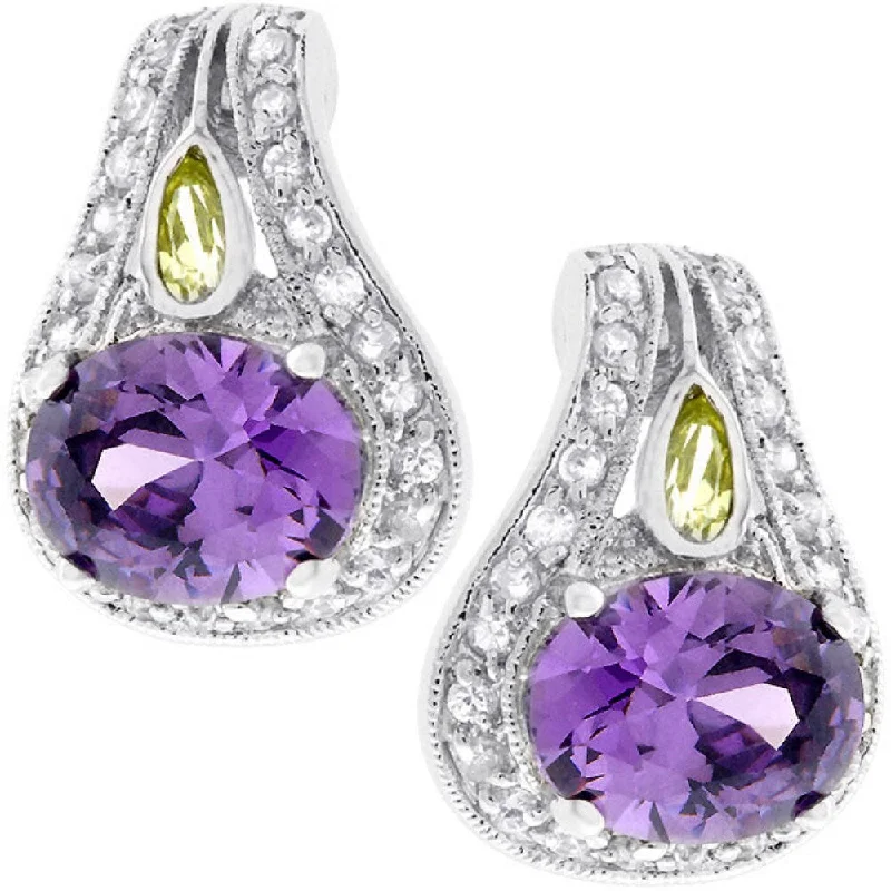 Oval Drop Earrings for Grace -Majestic Amethyst Cubic Zirconia Earrings - 16.9 (mm) X 12.4 (mm) X 7.3 (mm)