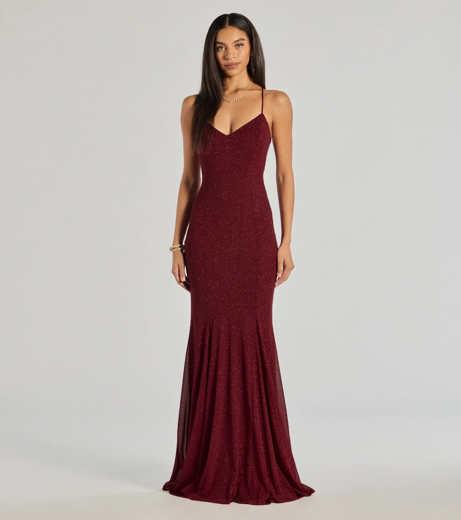 Christmas Dresses for Holiday -Sam Strappy Open Back Glitter Mermaid Dress