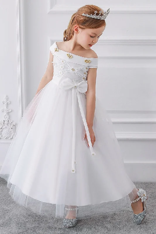 Satin Dresses for Shiny Look -Ball-Gown/Princess Off the Shoulder Tulle Floor-length Flower Girl Dresses 598054757127