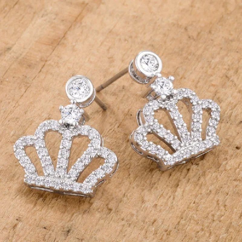 Star Shaped Drop Earrings for Charm -Elegant 0.5 Ct Rhodium Crown Cz Earrings Sparkling Cubic Zirconia Jewelry - 16mm L