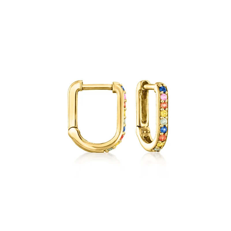 Drop Earrings for Christmas Party -RS Pure by Ross-Simons Multicolored Sapphire Paper Clip Link Hoop Earrings in 14kt Yellow Gold