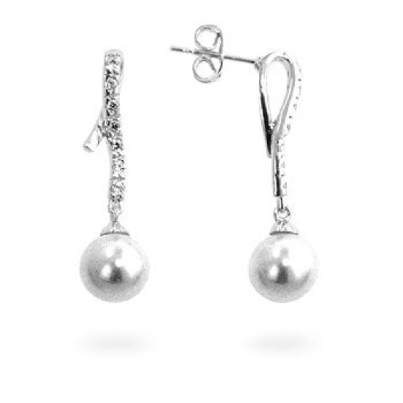 Drop Earrings with Textured Surface -Pearl Cubic Zirconia Dangle Earrings - 29 Mm L X 8 Mm W X 8 Mm H