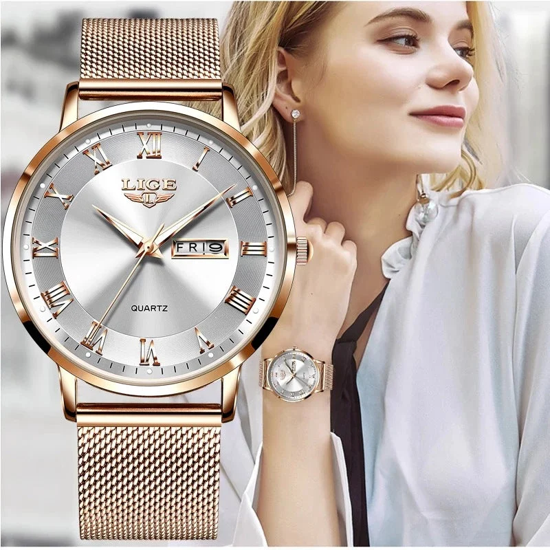 Modern digital watches for men with customizable features and tech-savvy design -Thin Ladies Quartz Dual Calendar Waterproof Watch