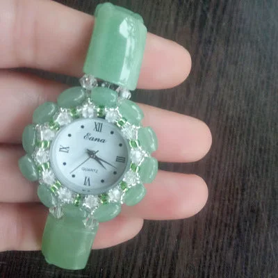 Simple leather strap watches for women with elegant and understated style -Natural Tanglin Jade Beaded Ladies Watch