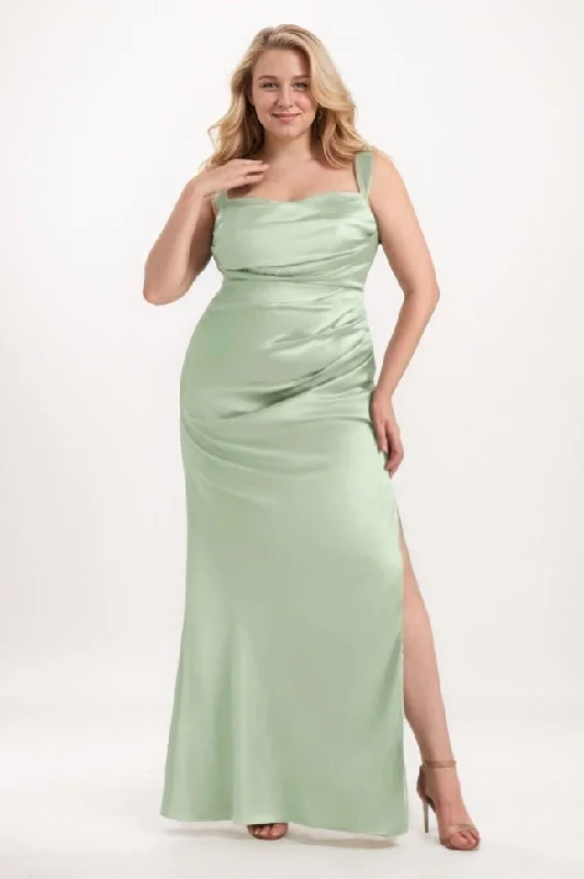 Party Dresses for Celebration -Sheath-Column Maxi Satin Bridesmaid Dress CB0734