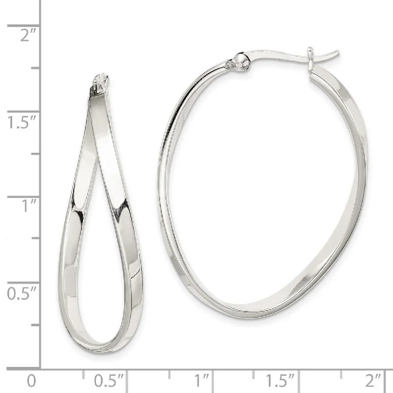 Crystal Drop Earrings for Sparkle -Curata 925 Sterling Silver 40x2mm Polished Twisted Oval Hoop Earrings