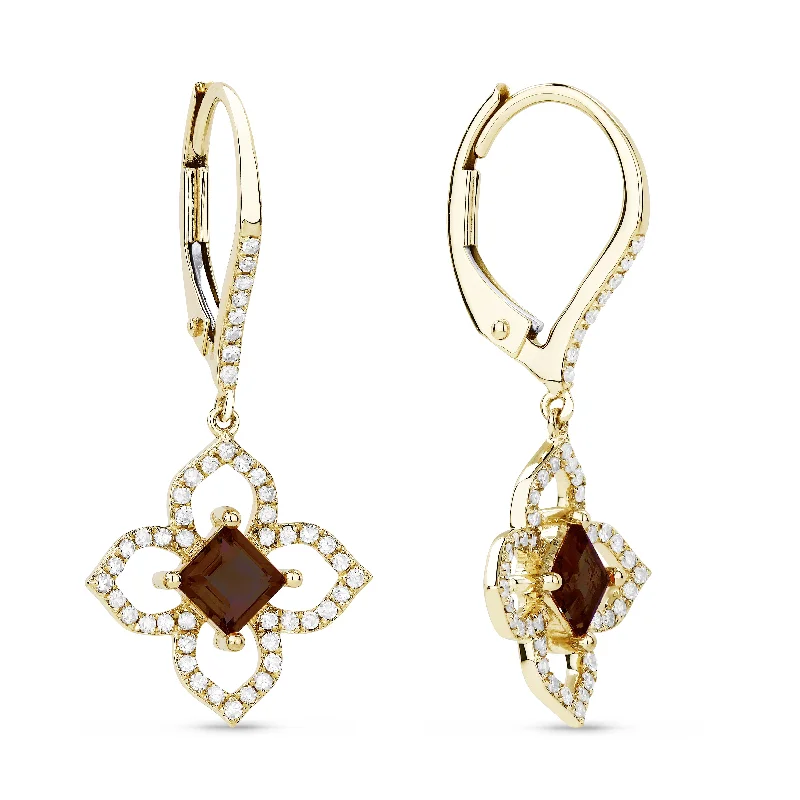 Drop Earrings with Abstract Designs -18" 0.84Ct Garnet Drop/dangle Earrings In 14K Yellow Gold