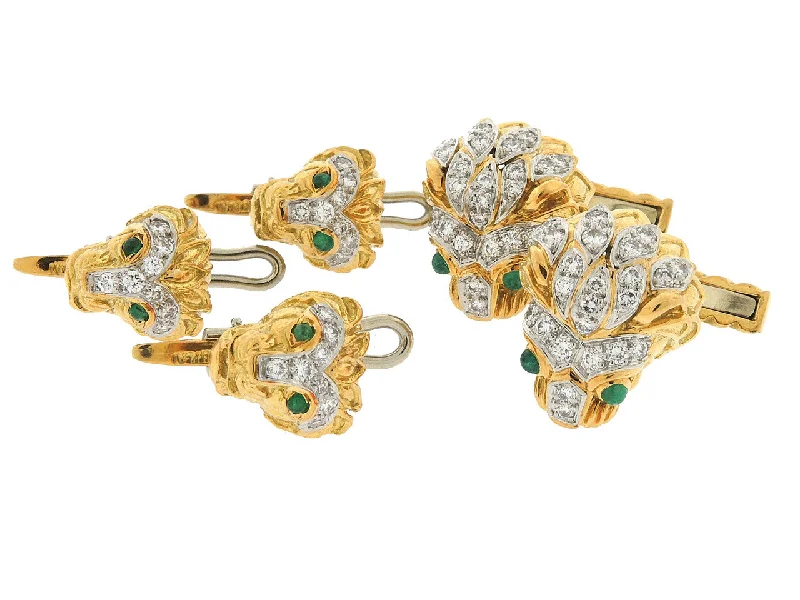 Yellow Dresses for Bright -David Webb Diamond and Emerald Cufflinks and Stud Dress Set in 18K Gold