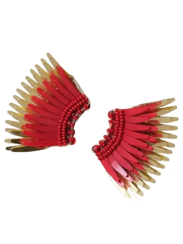 Silver Drop Earrings for Men -Women's Mini Madeline Earrings In Crimson/gold