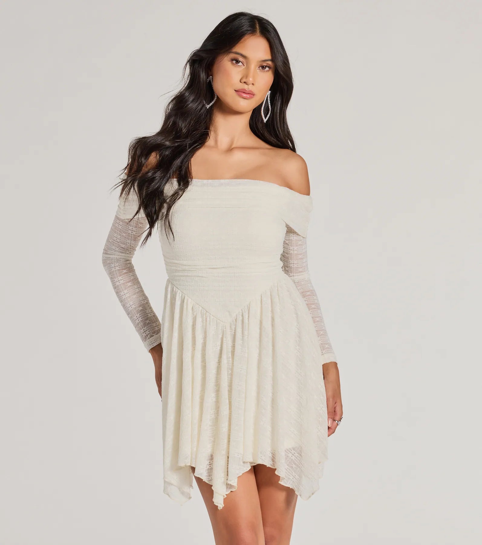 Faux Leather Dresses for Affordable -Bohemian Chic Lace Off-The-Shoulder Skater Dress