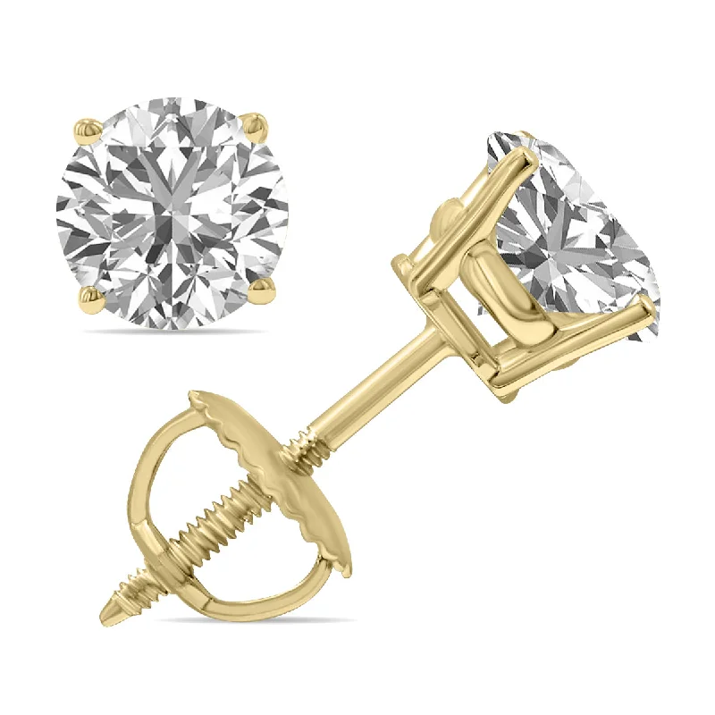 Drop Earrings with Debossed Designs -Igi Certified 2 Carat Tw Lab Grown Diamond Solitaire Earrings In 14K Yellow Gold