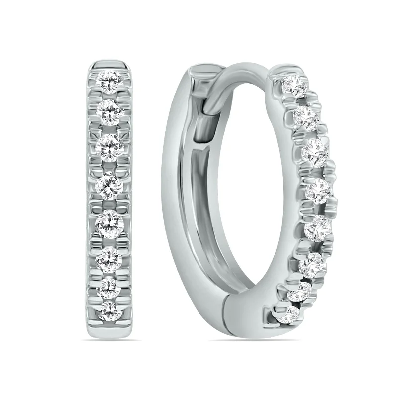 Round Drop Earrings for Classic -1/5 Carat Tw Small Diamond Huggie Hoop Earrings In 10K White Gold