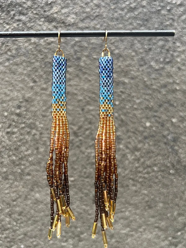 Celtic Drop Earrings with Knotwork -Handwoven Beaded Ombre Tassel Earrings (color options)