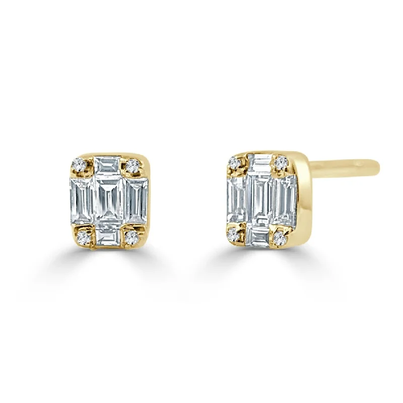 Crystal and Pearl Drop Earrings for Glamour -Joelle Collection Diamond Baguette 1/4ct TDW Studs Earrings 14K Yellow Gold