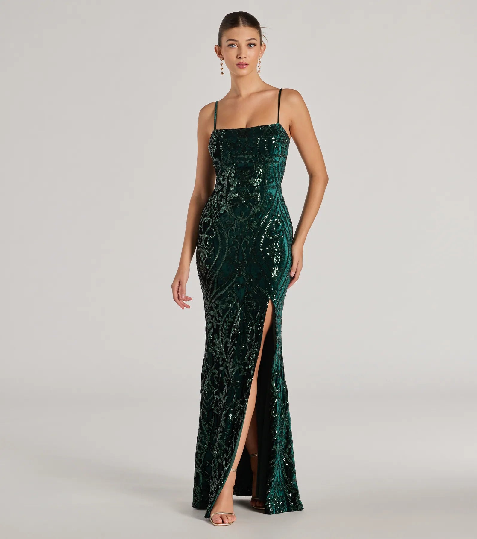 Halter Dresses for Chic Style -Lilia Sequin Velvet High Slit Column Dress