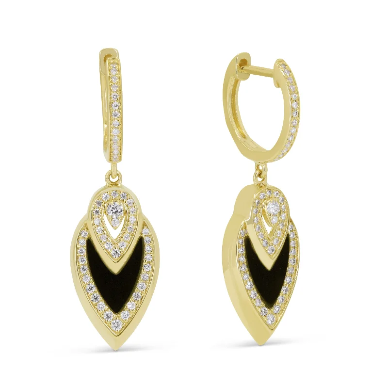 Drop Earrings for Gym Workout -18" 1.15Ct Black Onyx Drop/dangle Earrings In 14K Yellow Gold