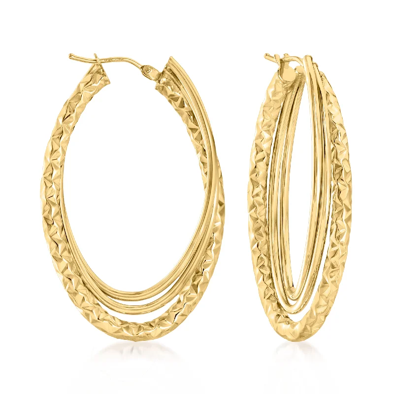 Drop Earrings for Anniversary -Canaria Italian 10kt Yellow Gold Diamond-Cut and Polished Triple-Hoop Earrings