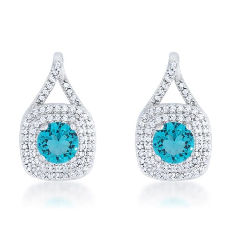 Drop Earrings for Anniversary -Christal 2.3Ct Aqua Cz Rhodium Classic Drop Earrings - 18 Mm L X 11 Mm W X 6.5 Mm H