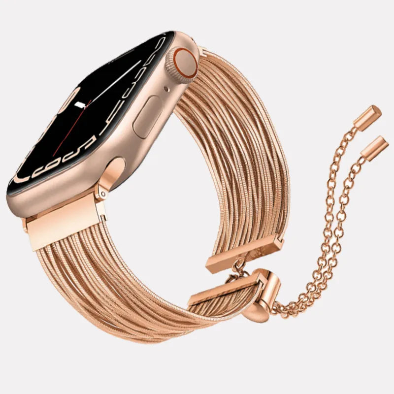 Diamond-encrusted watches for women with sparkling details for special occasions -Rose Gold Glamour Tassel Chain Band for Apple Watch