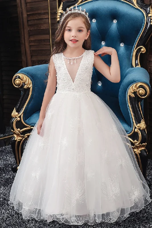 Ethnic Dresses with Tribal Design -A-Line/Princess Scoop Neck Tulle Flower Girl Dresses With Sash/Bow  612626068133