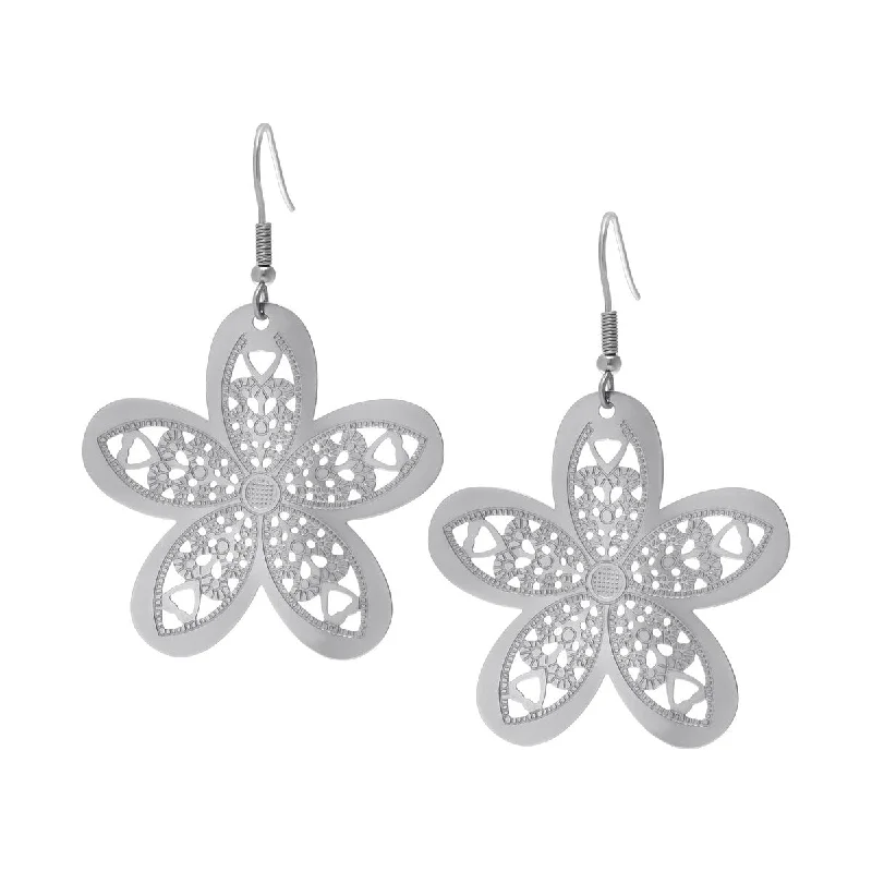 Drop Earrings for Fitness Activities -Victoria Townsend Silver-Plated Stainless Steel Intricate Flower Earrings