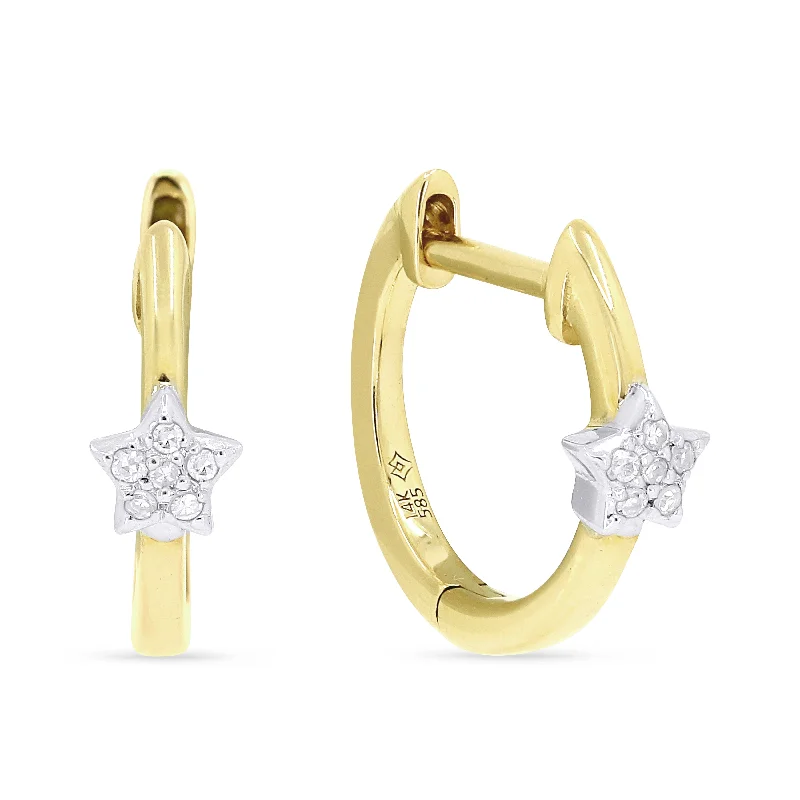 Adjustable Drop Earrings for Custom Fit -0.03Ct White Diamond Hoops Earrings In 14K Yellow Gold