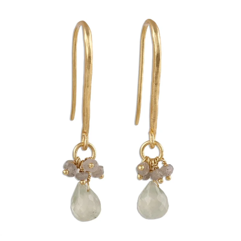 Square Drop Earrings for Modern -NOVICA Fascinating Glam, Gold plated prehnite and labradorite cluster earrings - 1.7*0.4