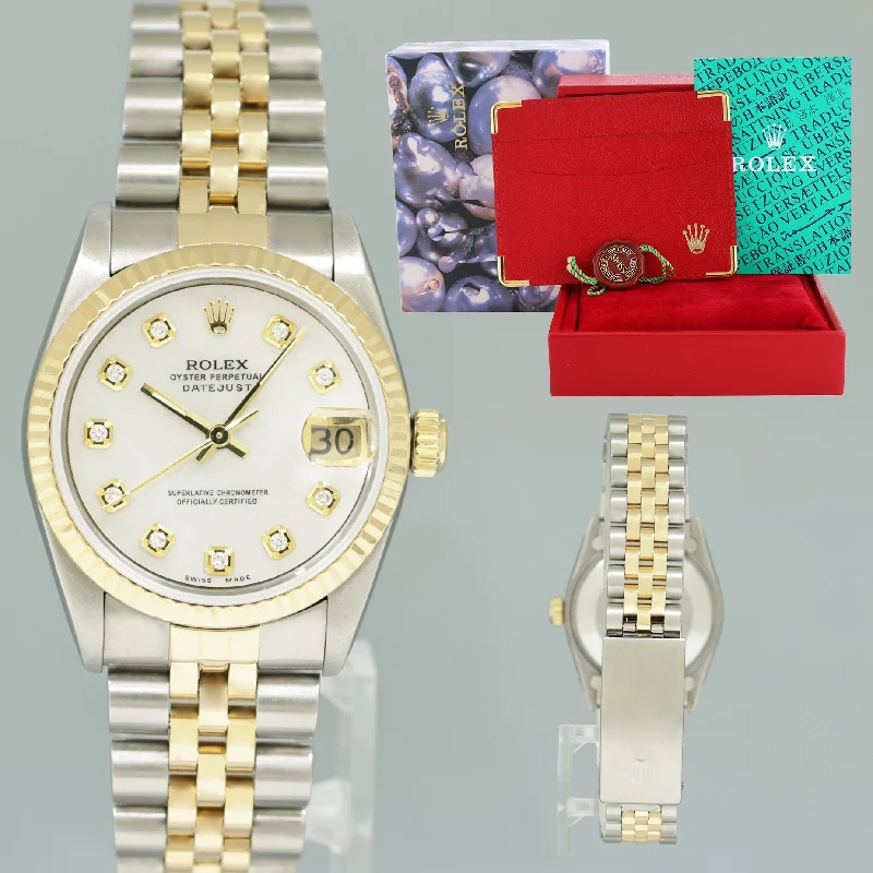 Chronograph watches for women with stylish design and precise timekeeping -MINT Ladies Rolex 68273 Two Tone Yellow Gold Fluted Steel 31mm Pearl Diamond Watch