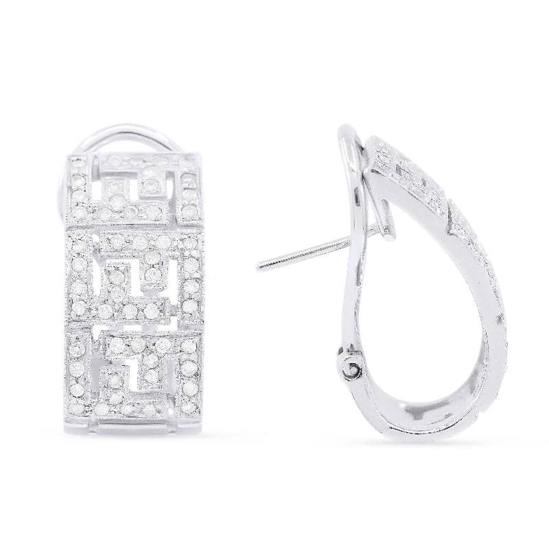 Drop Earrings with Chevron Designs -18" 0.82Ct White Diamond Hoops Earrings In 18K White Gold