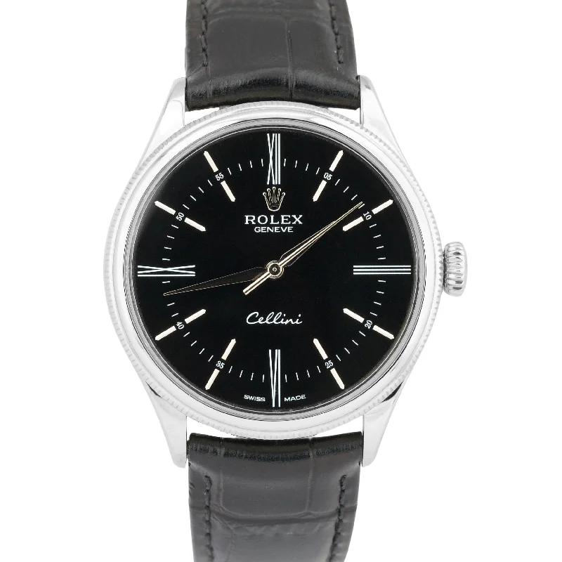 Titanium watches for men with lightweight design and corrosion-resistant properties -Rolex Cellini 18K White Gold BLACK Leather Automatic 39mm 50509 Watch