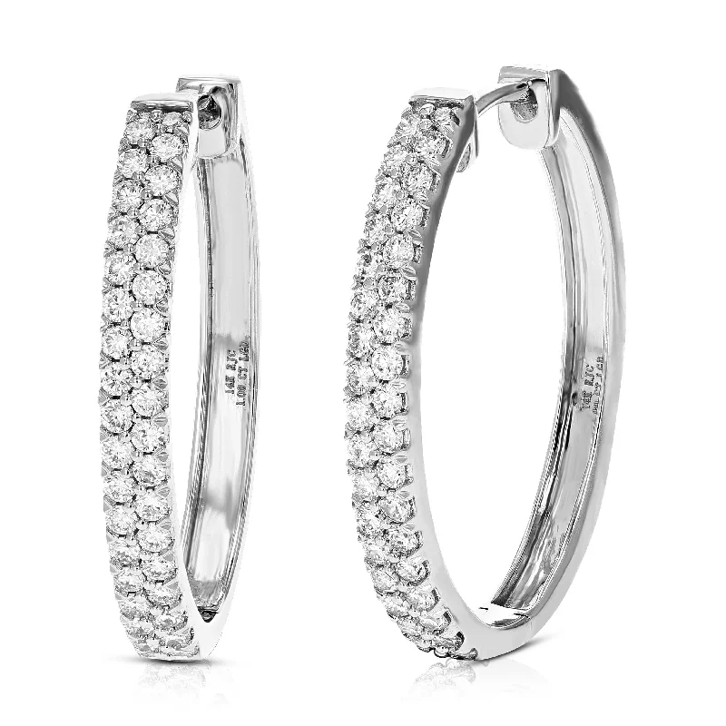 Drop Earrings for Festival Style -1 cttw Diamond Hoop Earrings for Women, Round Lab Grown Diamond Earrings in 14K White Gold, Prong Setting, 3/4 Inch