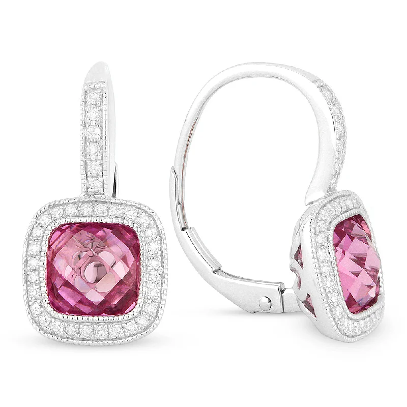 Large Drop Earrings for Statement -7Mm 4.21Ct Created Pink Sapphire Drop/dangle Earrings In 14K White Gold