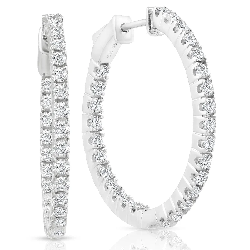 Best hoop earrings with custom designs for a personalized, unique accessory-1 1/2 ct Diamond Inside Outside Hoops Vault Lock 1" Tall 14k White Gold