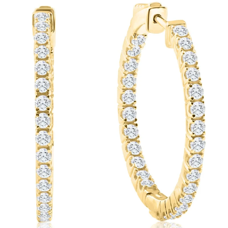 Best hoop earrings with matching bracelets for a coordinated jewelry set-1 1/2 ct Diamond Inside Outside Hoops Vault Lock 1" Tall 14k Yellow Gold