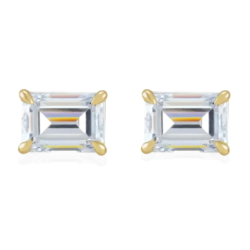 Hoop earrings with leather accents for a sleek and bold combination-1/2Ct Emerald Cut Moissanite Studs 14k White or Yellow Gold