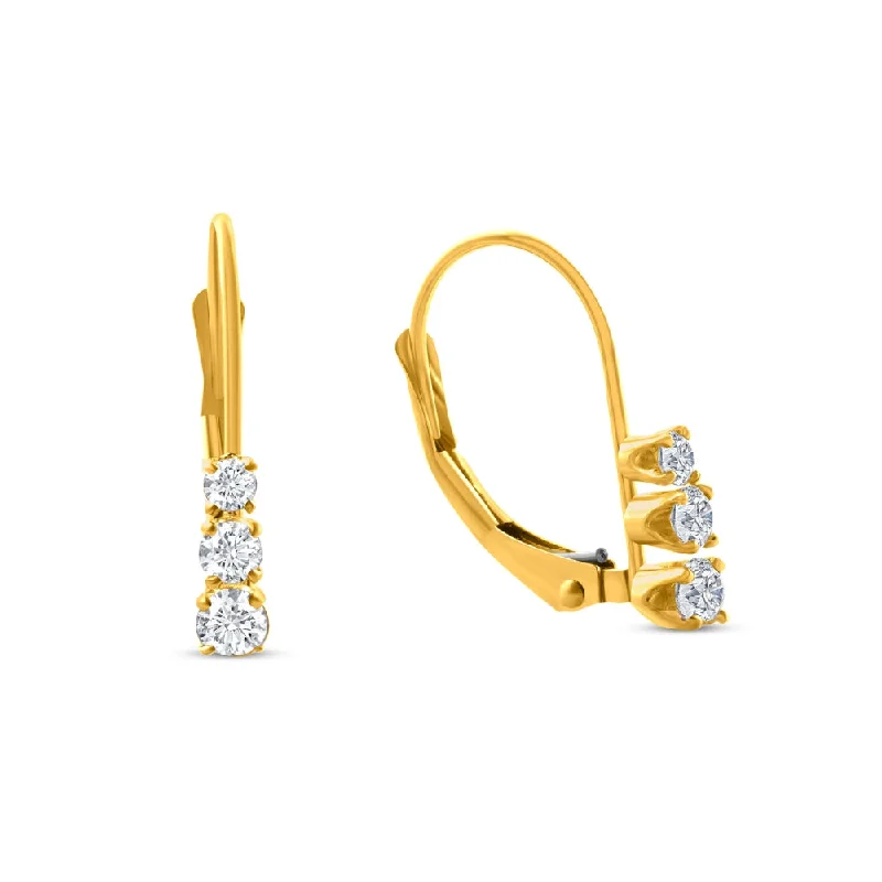 Hoop earrings with dangling charms for a playful and fun look-1/4Ct TW Three Stone Diamond Leverback Hoops Women's Earrings 14k Gold 1/2" Tall