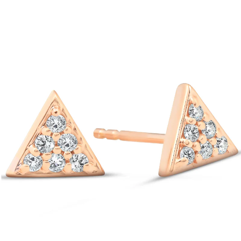 Hoop earrings with a chunky design for a bold and trendy statement-14k Rose Gold Triangle Pave 1/10Ct Diamond Spike Studs Womens Earrings