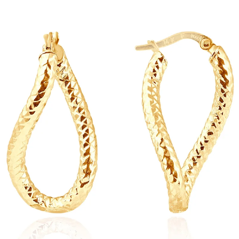 Classic hoop earrings with a thin profile for a sleek and subtle style-14k Yellow Gold 3mm Twirl Designer Hoops Women's Earrings 1" Tall 1.15grams