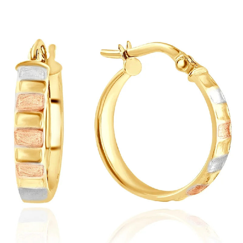 Hoop earrings with tortoiseshell designs for a chic and classic style-14k Yellow Gold 4mm Small Tri-Color Hoops Women's Earrings 3/4" Tall 1.35grams