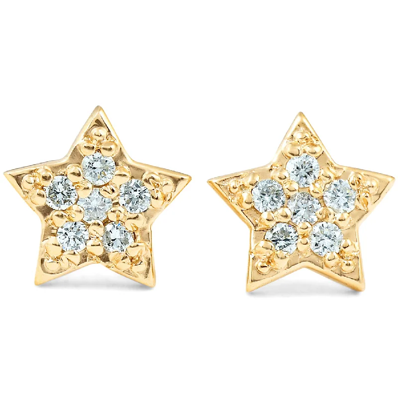 Hoop earrings with leather accents for a sleek and bold combination-14K Yellow Gold Diamond Pave Petite Star Studs Dainty High Polished 6.5MM