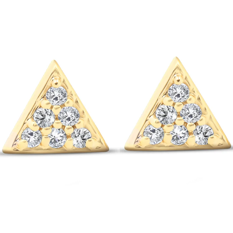 14k Yellow Gold Triangle Pave 1/10 Ct Diamond Delicate Spike Studs Womens Earrings